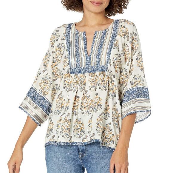 Lucky Brand 1X Womens Mixed Print Peasant Top Floral Boho Hippie - Picture 1 of 11